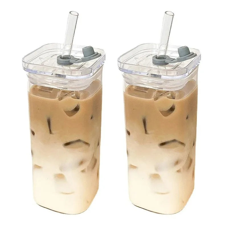 Heat-resistant glass with lid &amp; straw (400ml)
