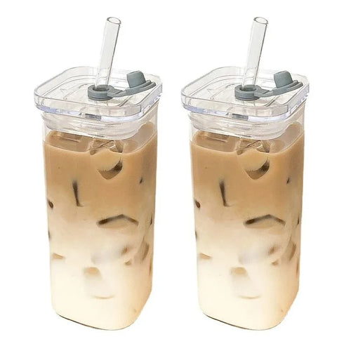 Heat-resistant glass with lid & straw (400ml)
