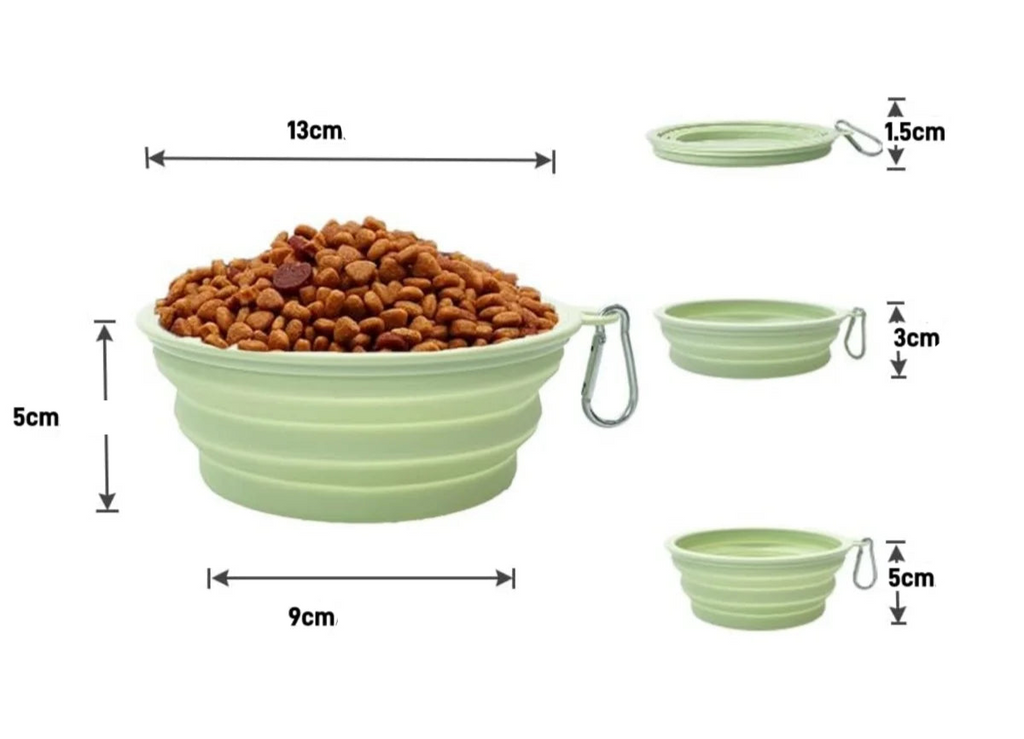 Set of 2 foldable silicone dog bowls with carabiner