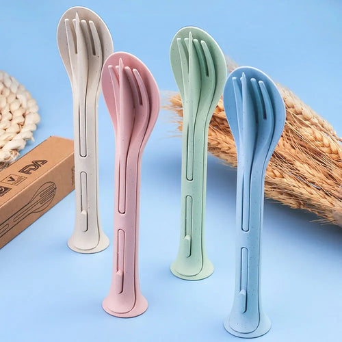 3-piece travel cutlery made of wheat straw with case