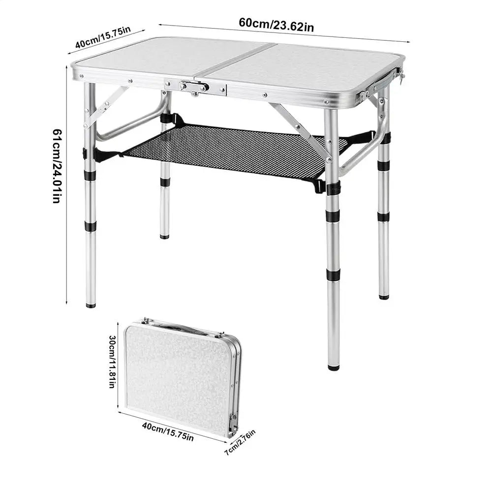 Foldable camping table with 3 heights