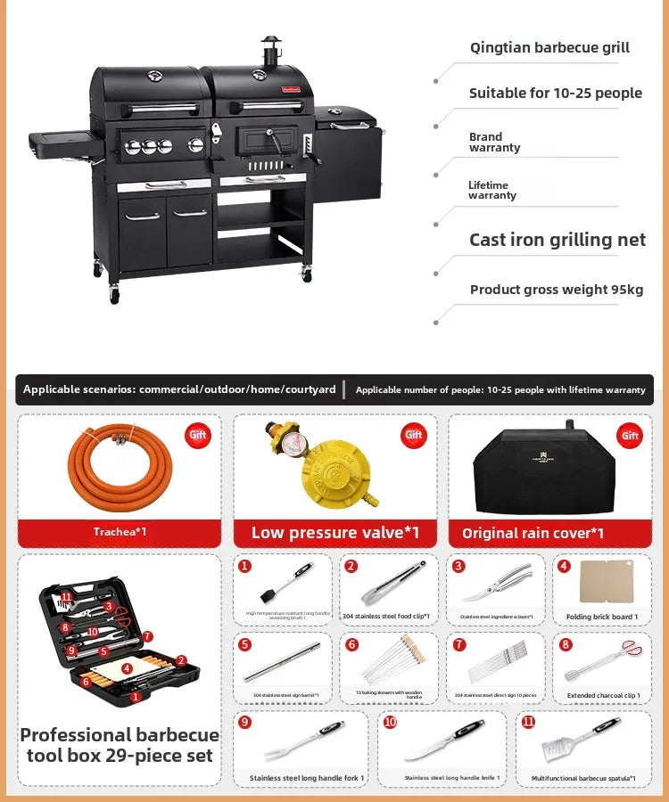 Professional gas and charcoal grill