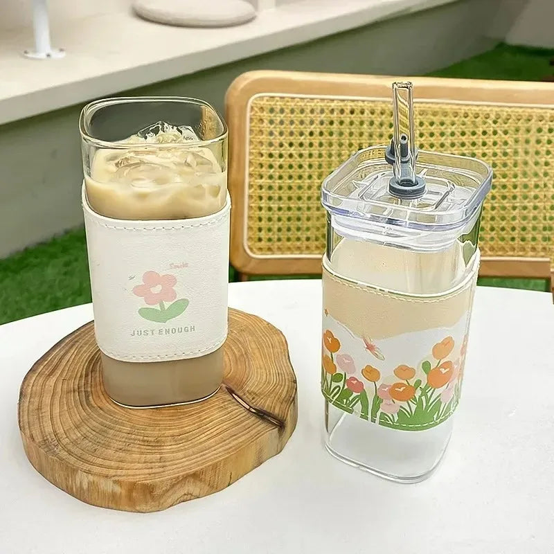 Heat-resistant glass with lid &amp; straw (400ml)
