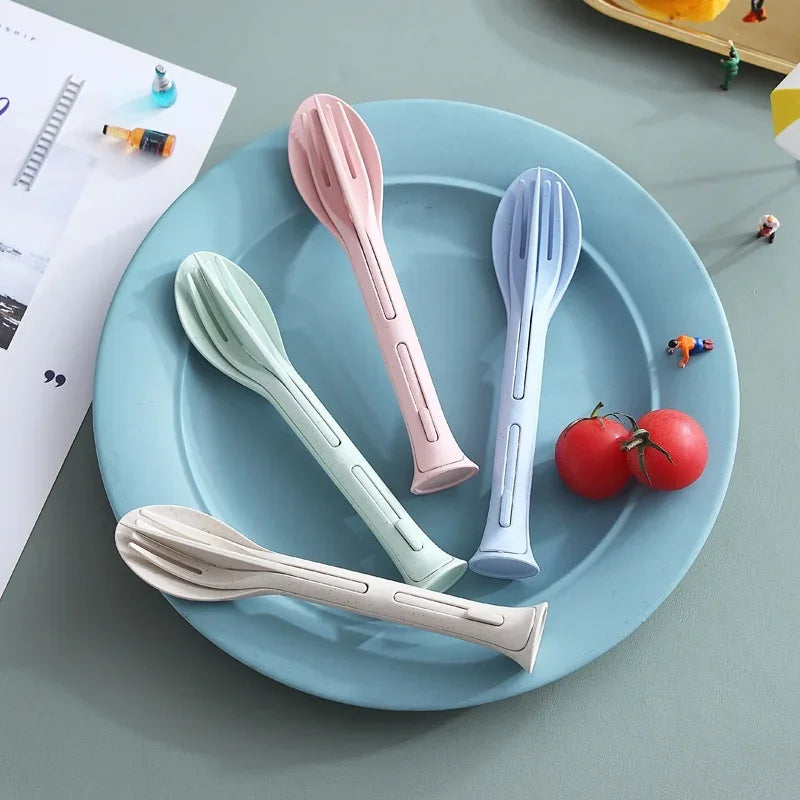 3-piece travel cutlery made of wheat straw with case