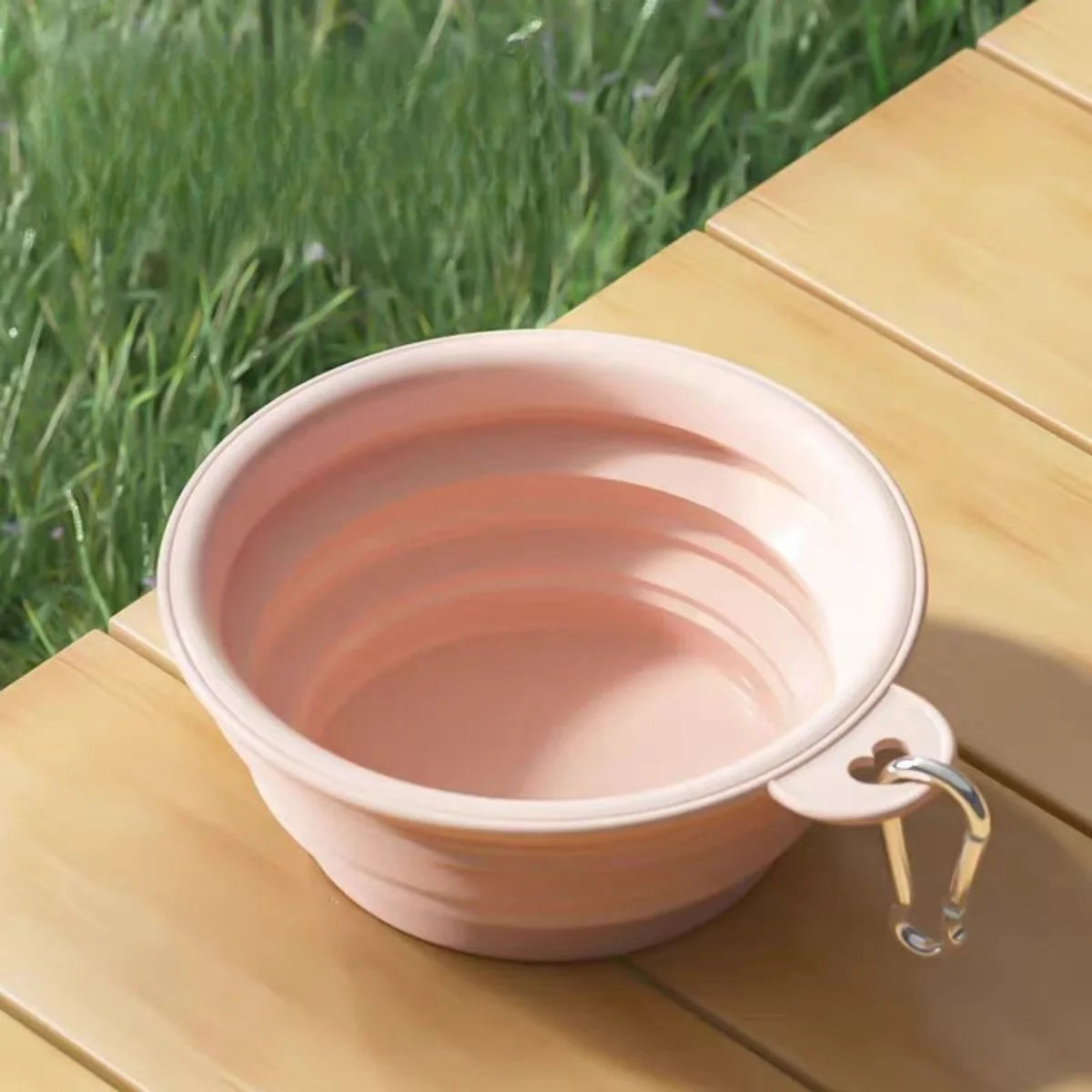 Set of 2 foldable silicone dog bowls with carabiner