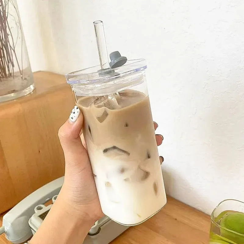 Heat-resistant glass with lid &amp; straw (400ml)