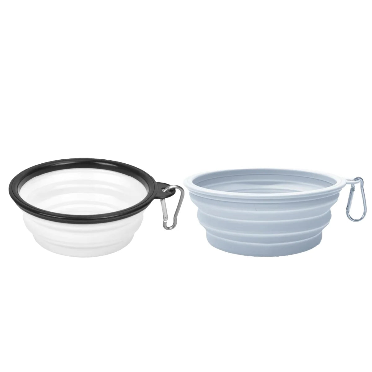 Set of 2 foldable silicone dog bowls with carabiner