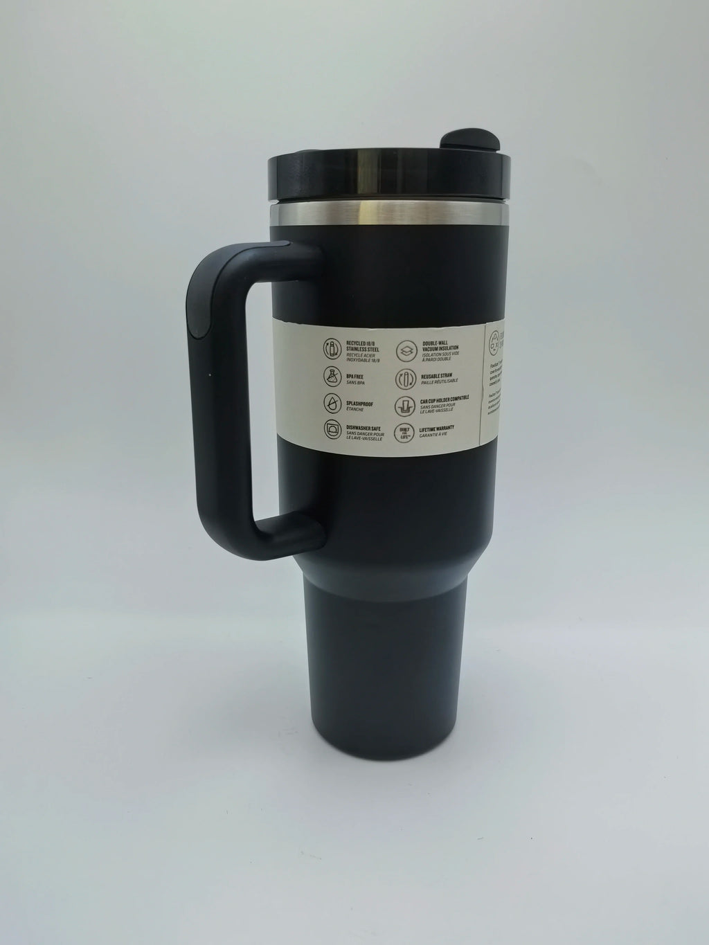 Stainless steel insulated mug with handle &amp; straw 1180 ml