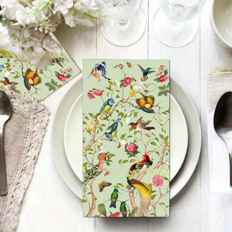 Vintage napkins with flower and bird motifs