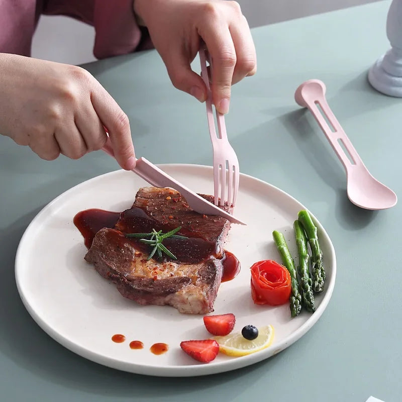 3-piece travel cutlery made of wheat straw with case