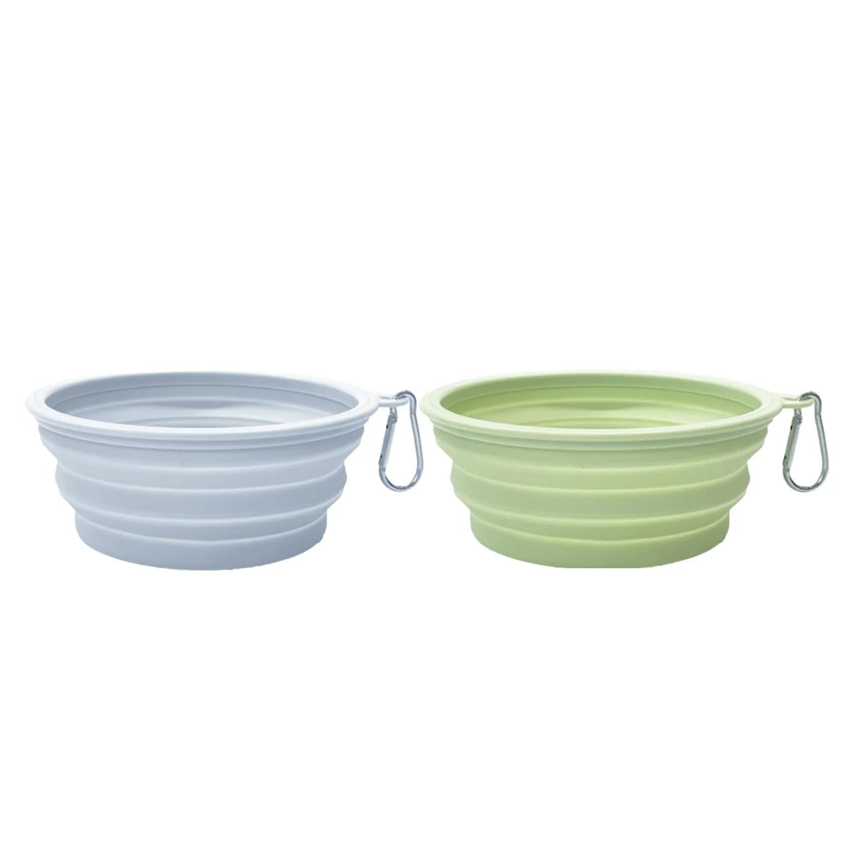 Set of 2 foldable silicone dog bowls with carabiner