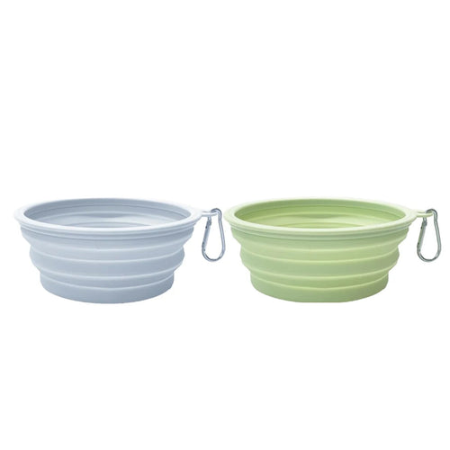 Set of 2 foldable silicone dog bowls with carabiner