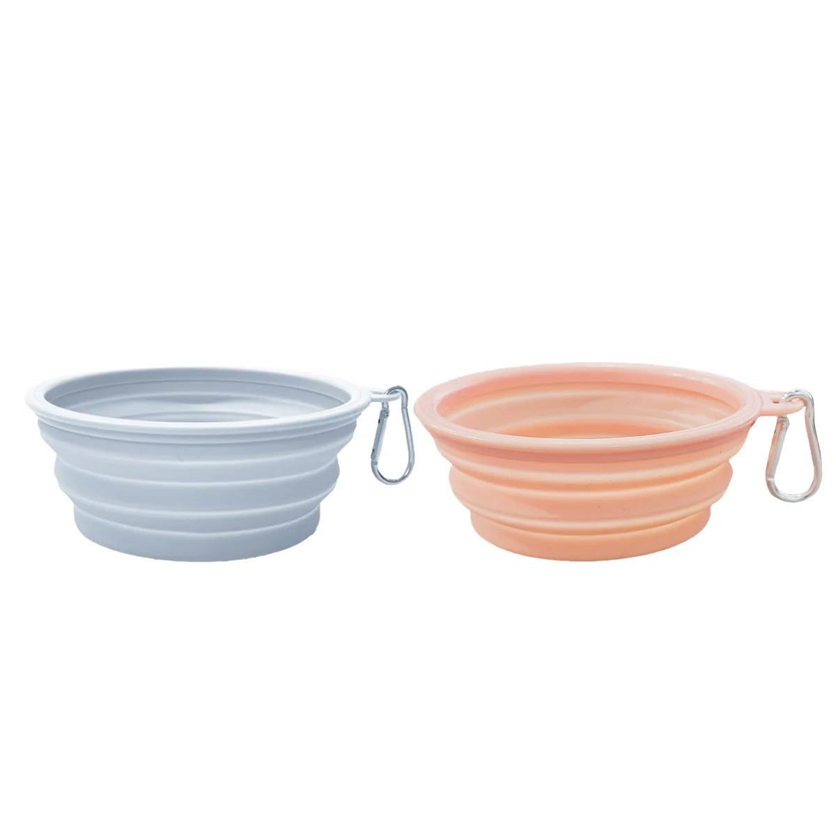 Set of 2 foldable silicone dog bowls with carabiner