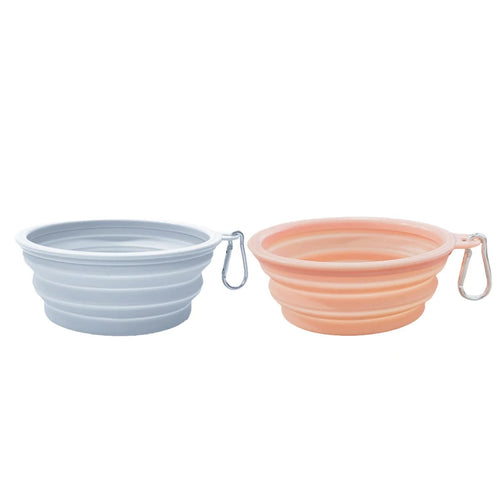 Set of 2 foldable silicone dog bowls with carabiner
