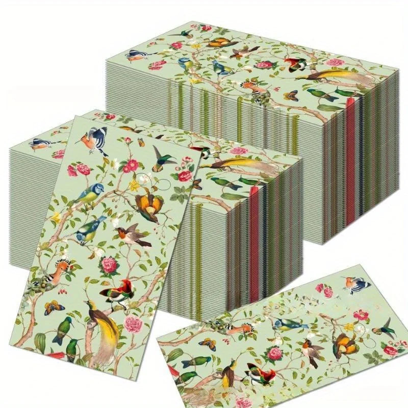 Vintage napkins with flower and bird motifs